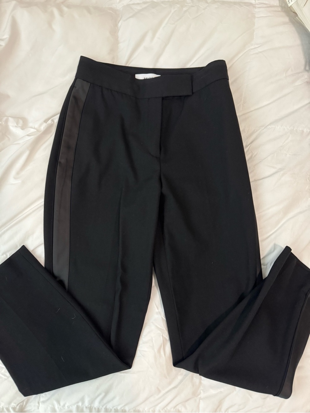 REISS Slim Fit Satin Stripe Suit Trousers in Black - Size 0